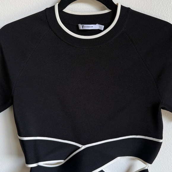 T by Alexander Wang Crisscross Knit Crop Top, Black White, Large, Criss Cross - Picture 11 of 12